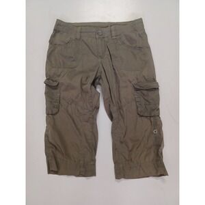 Kuhl Women's Shorts size 6 Green Cargo Cotton Blend Roll Up Tab Outdoor Hiking